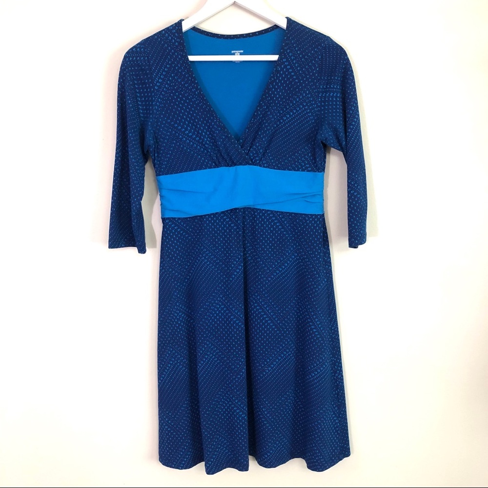 Patagonia 3/4 sleeve Margot blue printed dress